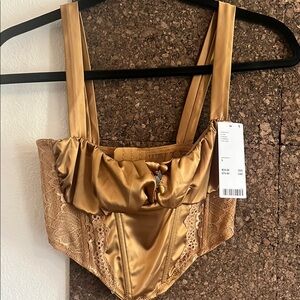 Elegant Gold Lace Corset Bra Top